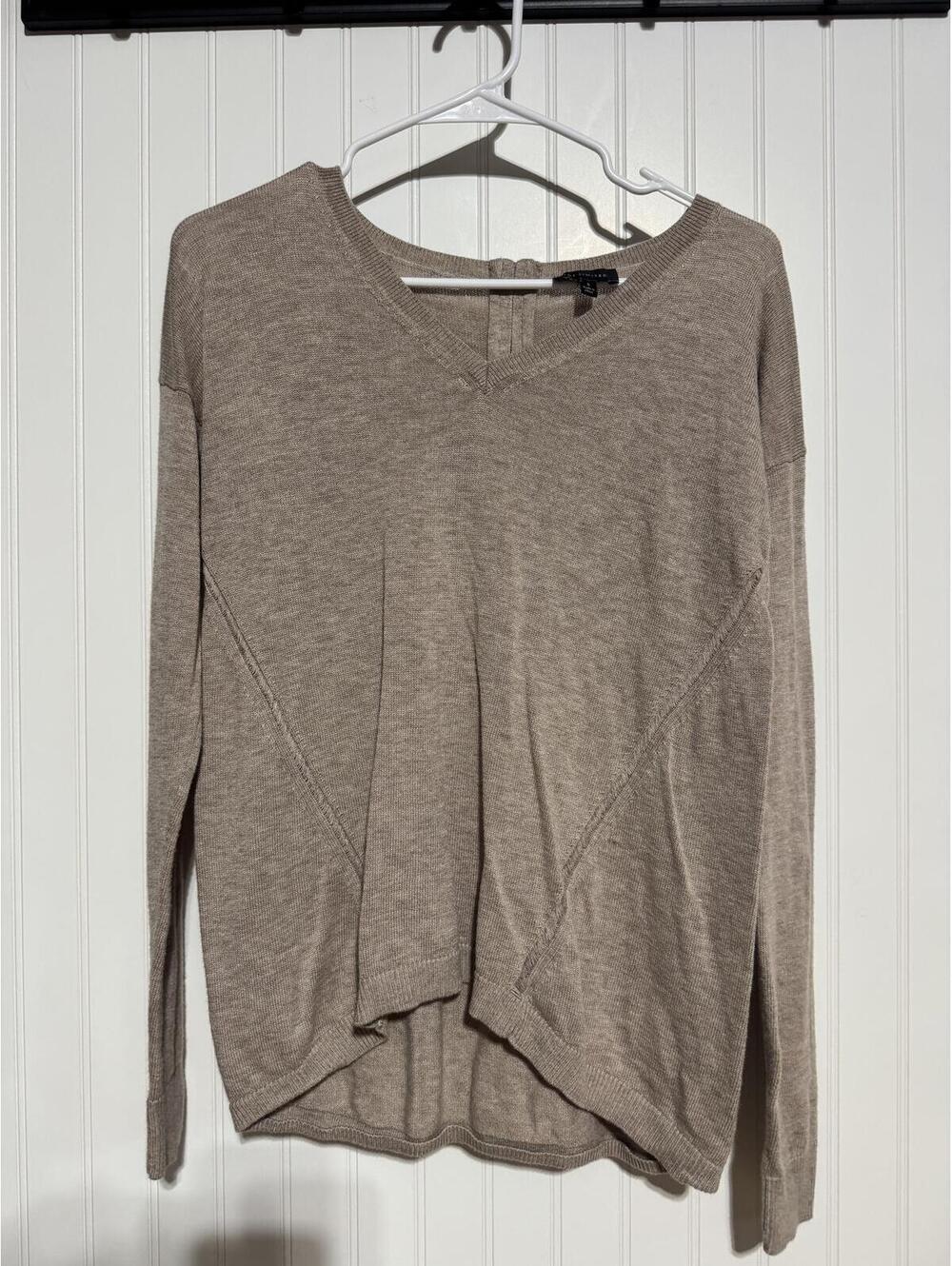 The Limited Back Zip V Neck Sweater Womens Small Taupe Beige Knit Pullover